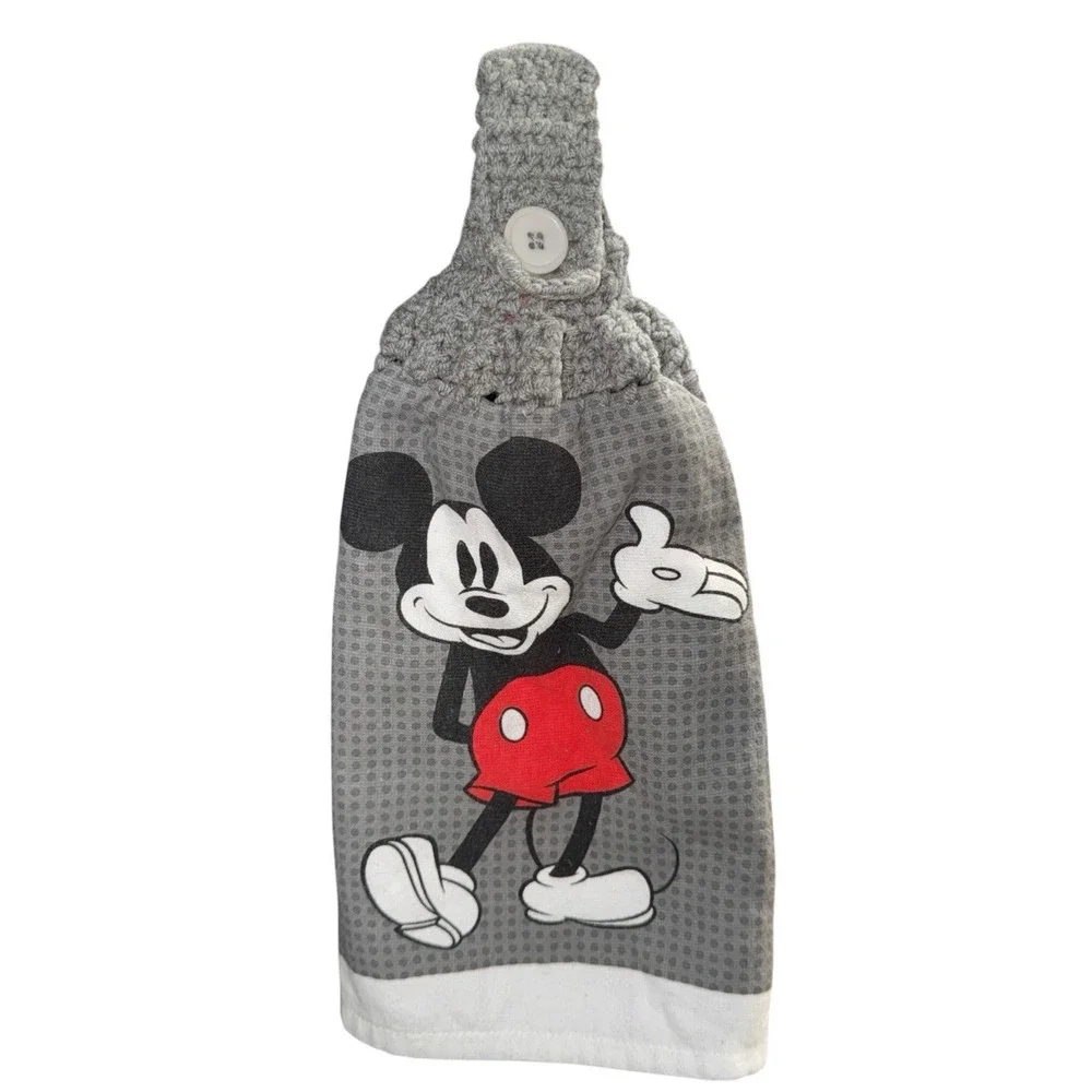 Disney Crochet‎ Top Hanging Kitchen Mickey Mouse Towel Gray Top with Gray Button